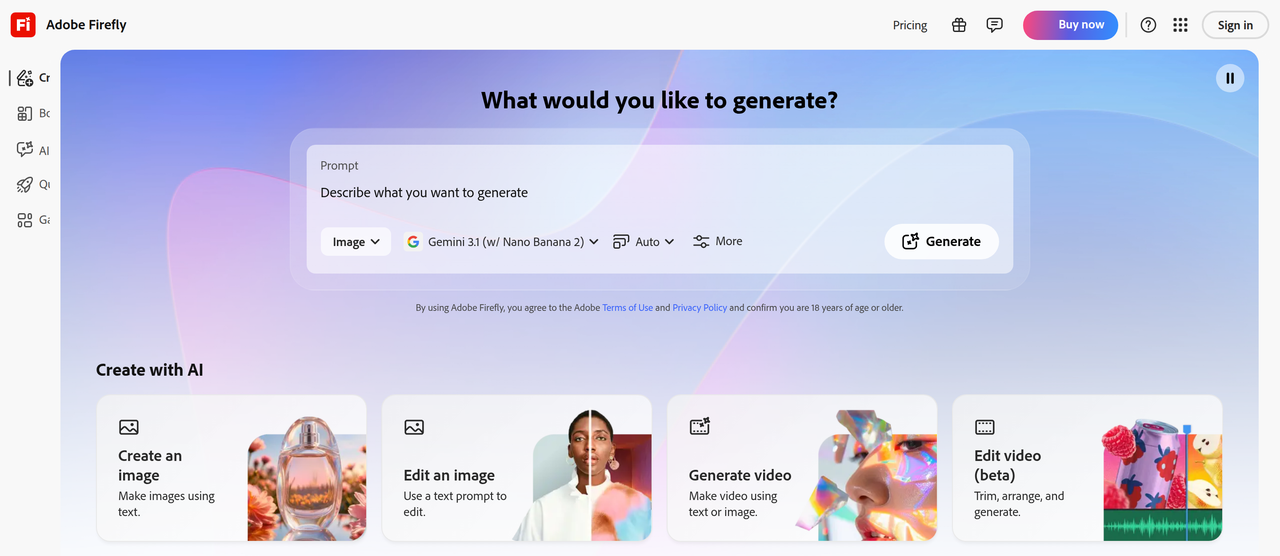 Screenshot of Adobe Firefly Video