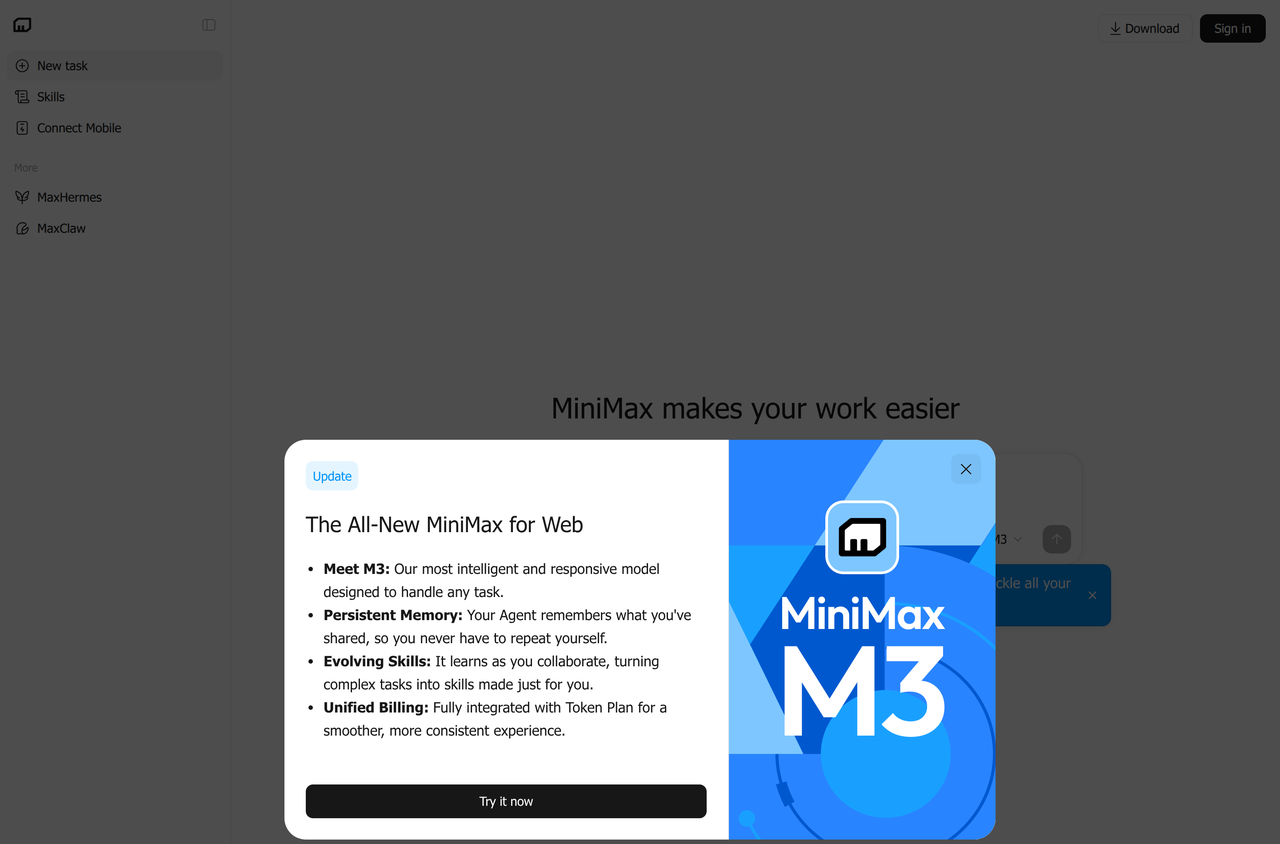 Screenshot of AI Agent Minimax