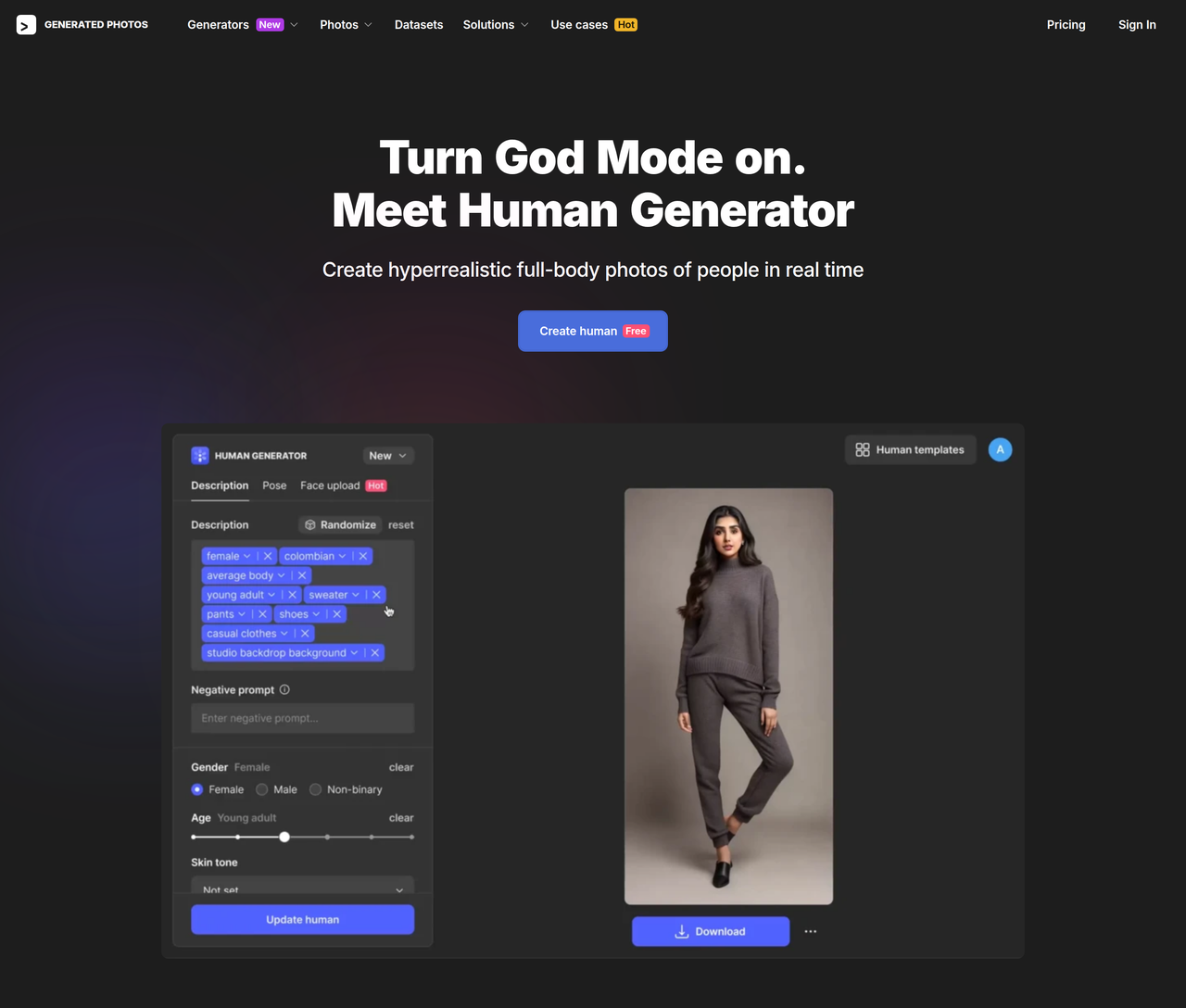 Screenshot of AI Human Generator