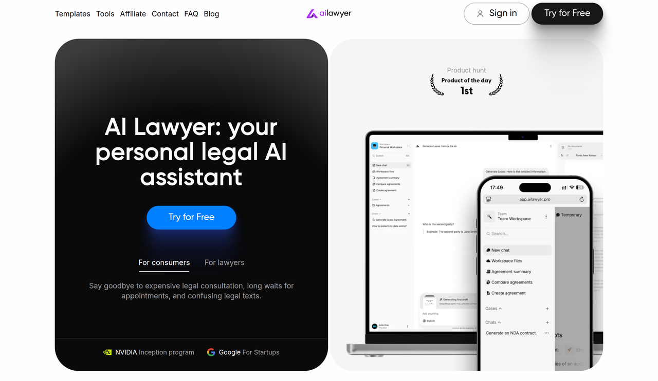 Screenshot of AI Lawyer
