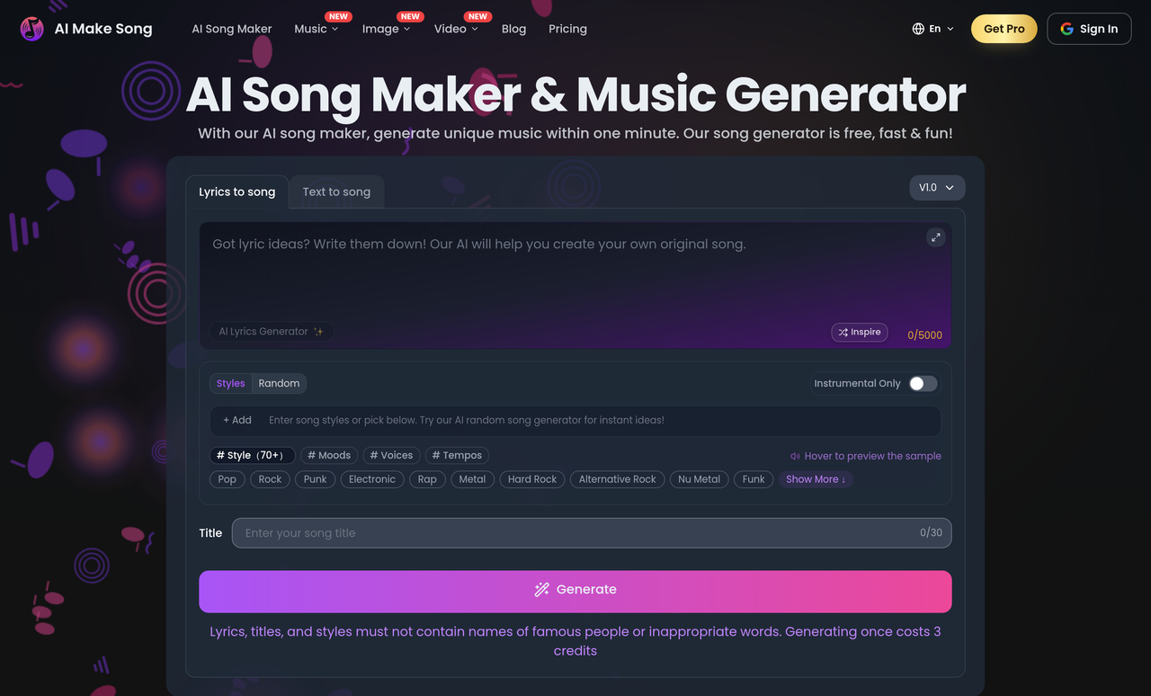 Screenshot of AI Make Song