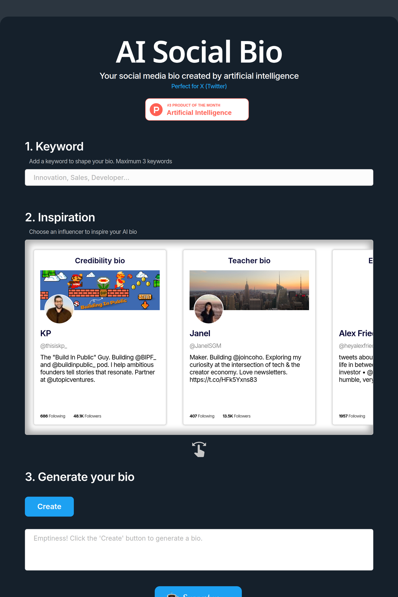 Screenshot of AI Social Bio