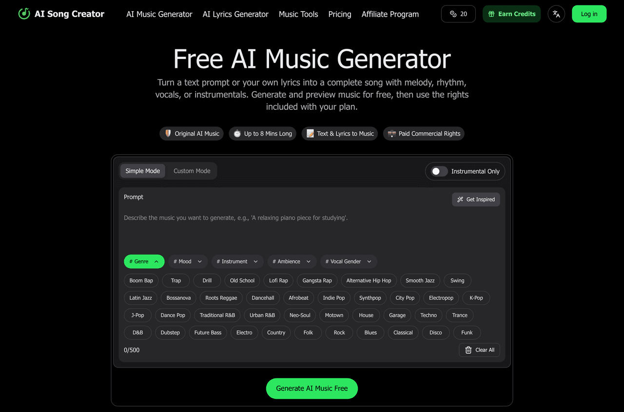 Screenshot of AI Song Creator App