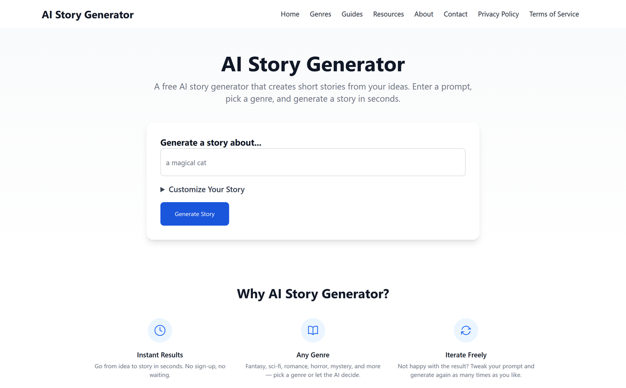 Screenshot of AI Story
