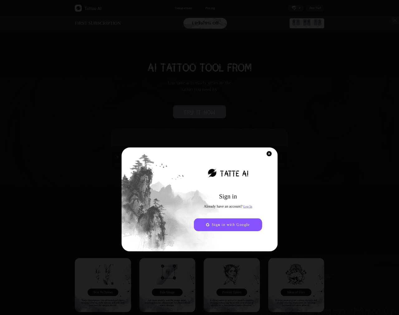 Screenshot of AI Tattoo Generator