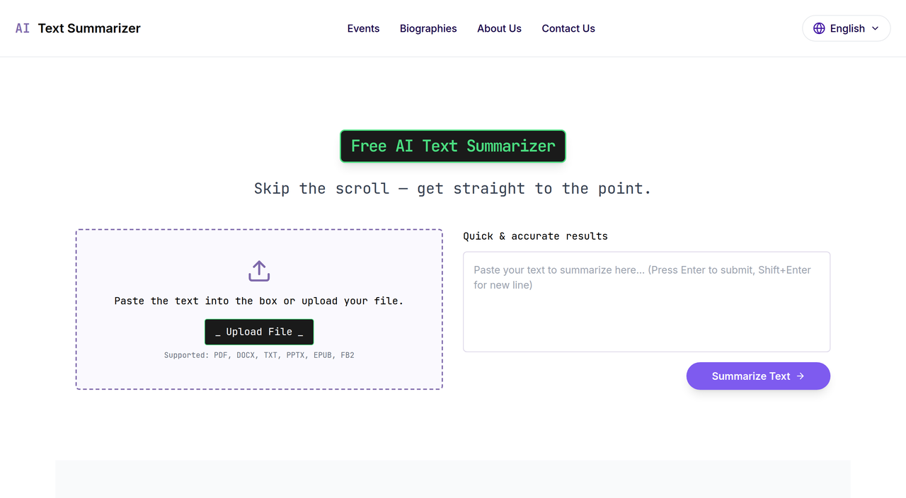 Screenshot of AI Text Summarizer