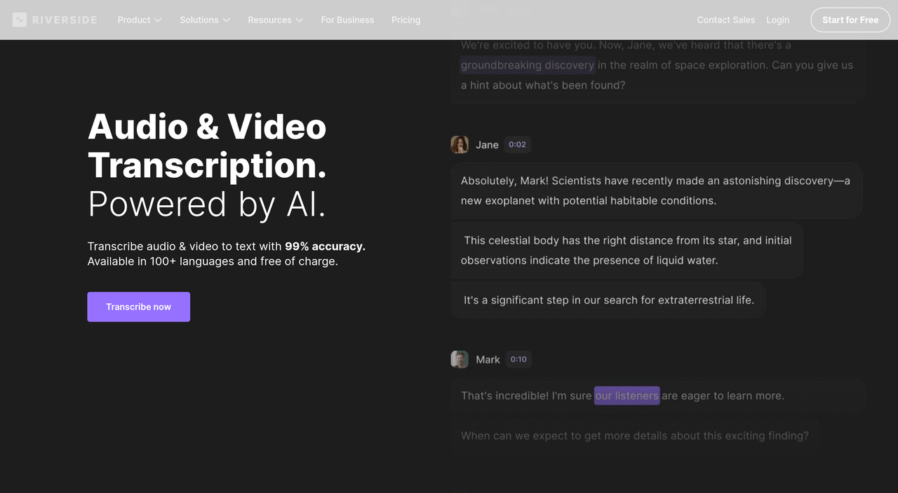 Screenshot of AI Transcription by Riverside