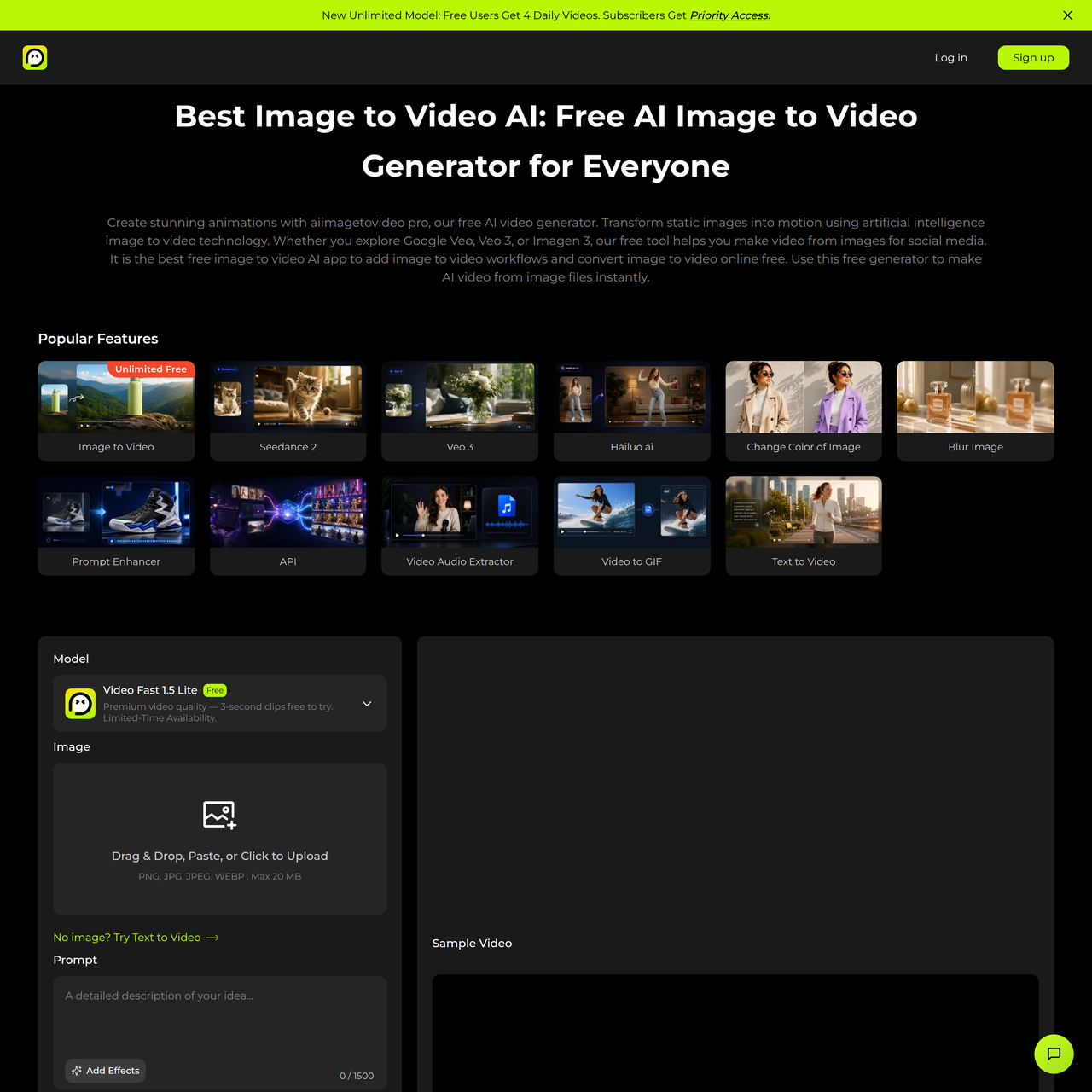 Screenshot of AIimageToVideo.pro