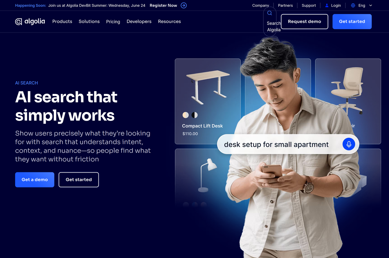 Screenshot of Algolia