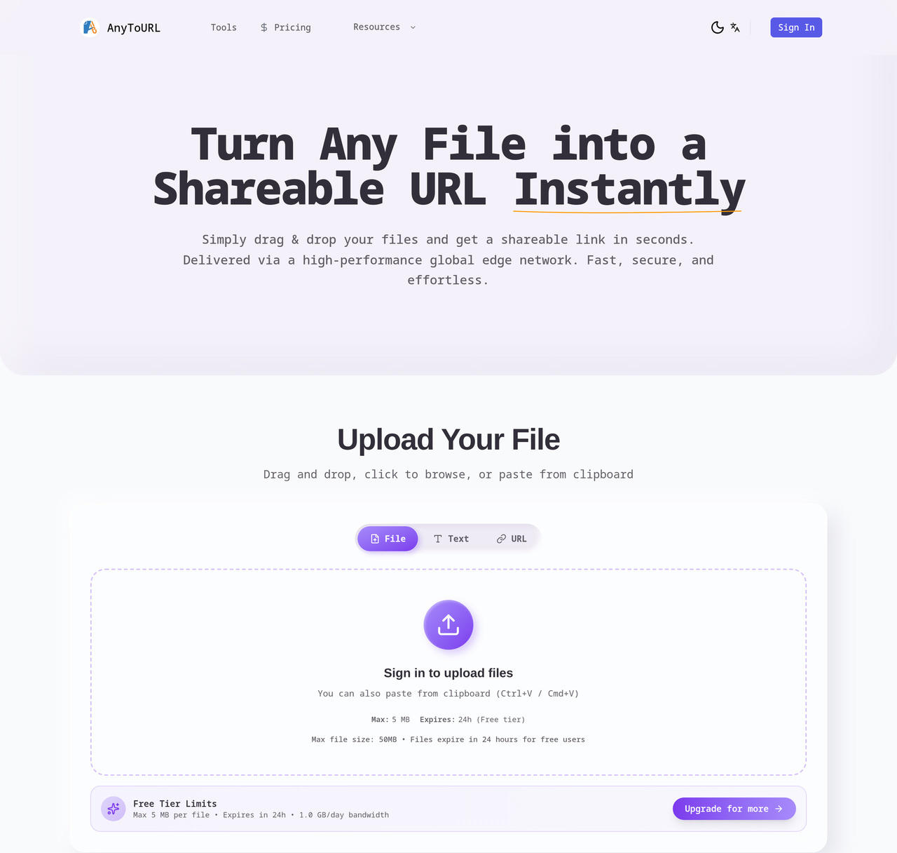 Screenshot of AnyToURL