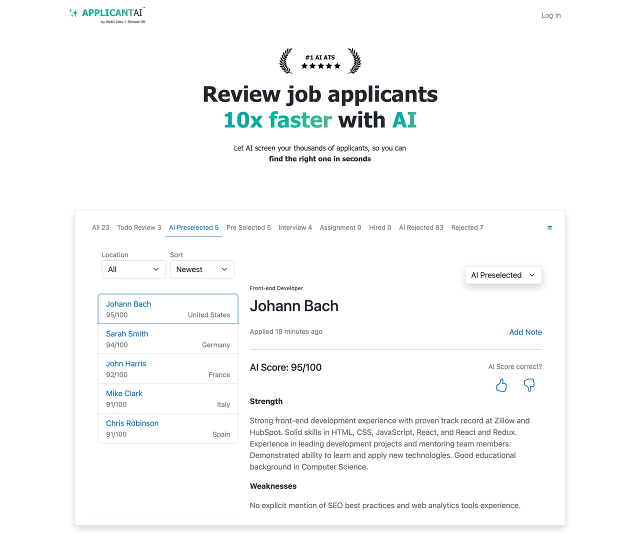 Screenshot of Applicant AI