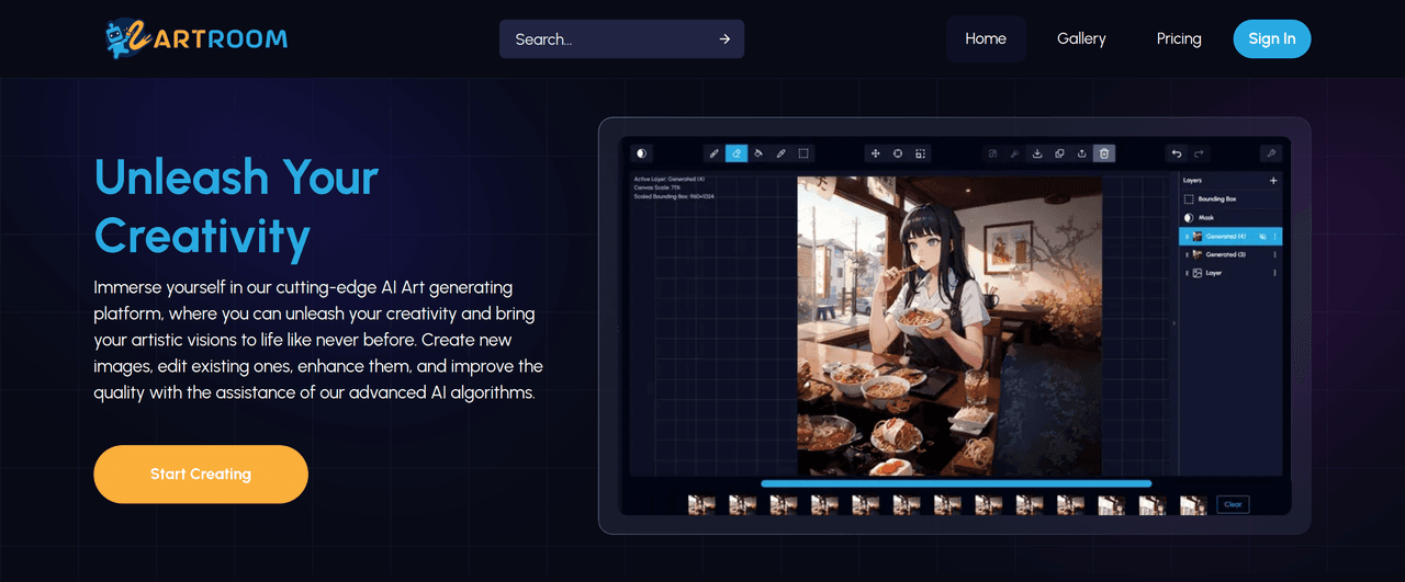 Screenshot of Artroom AI
