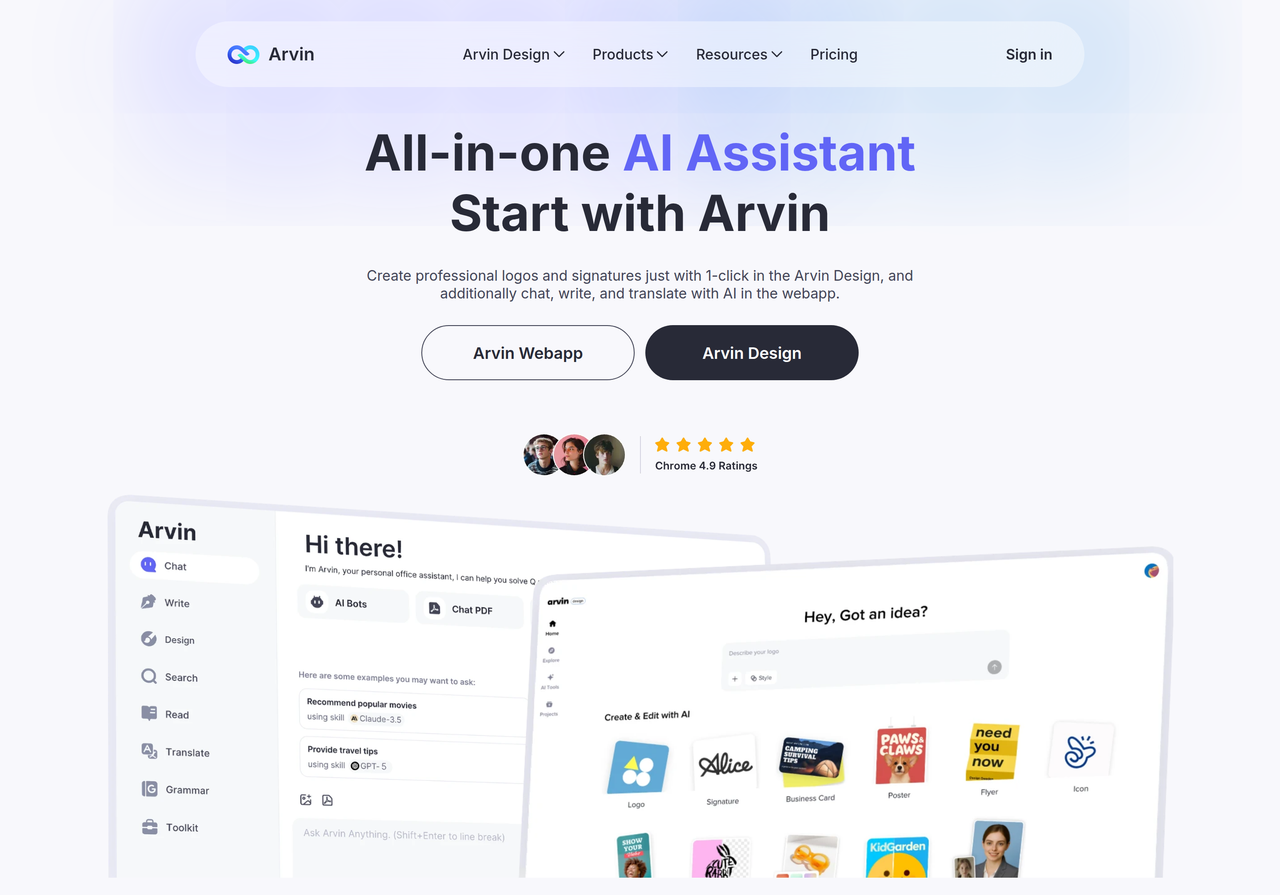 Screenshot of Arvin AI