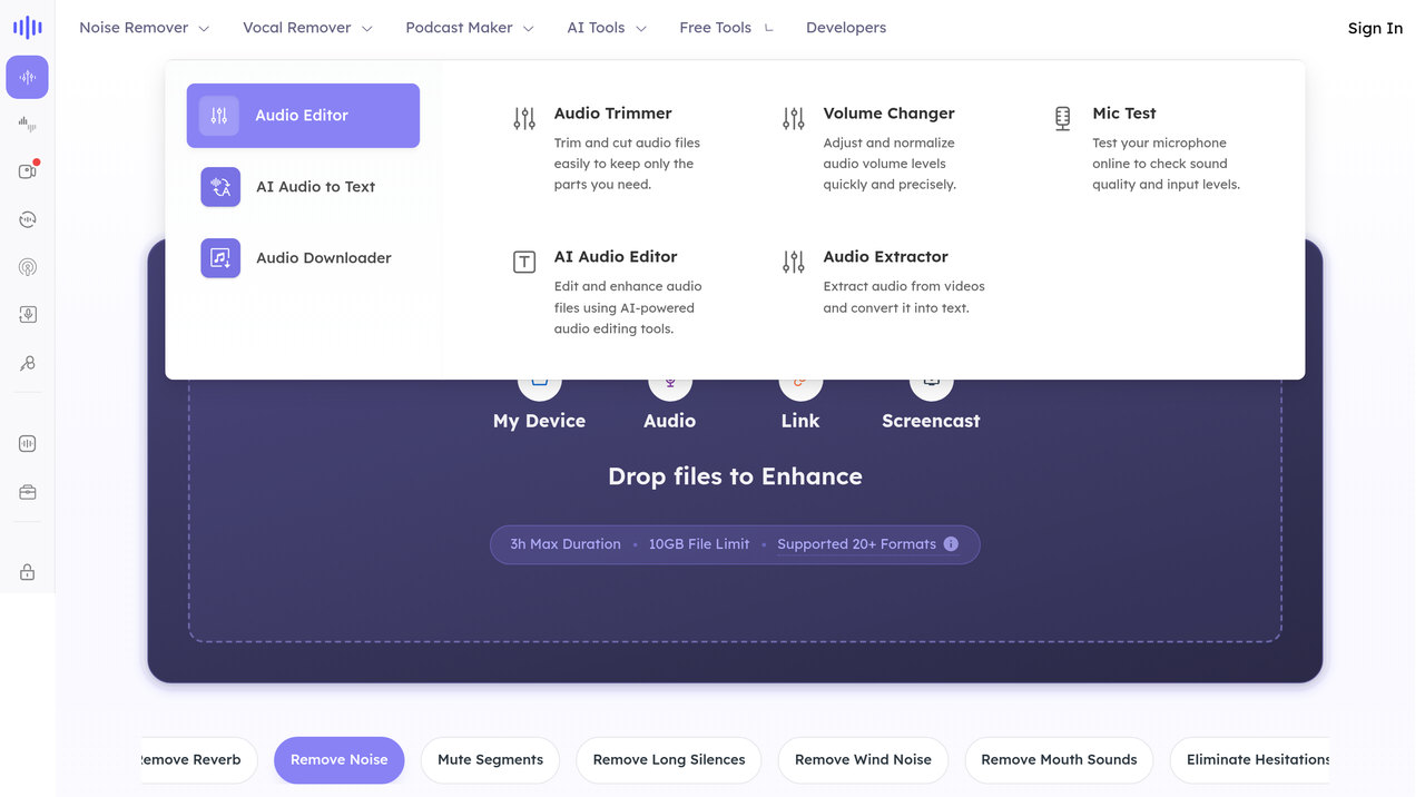 Screenshot of Audio Cleaner AI