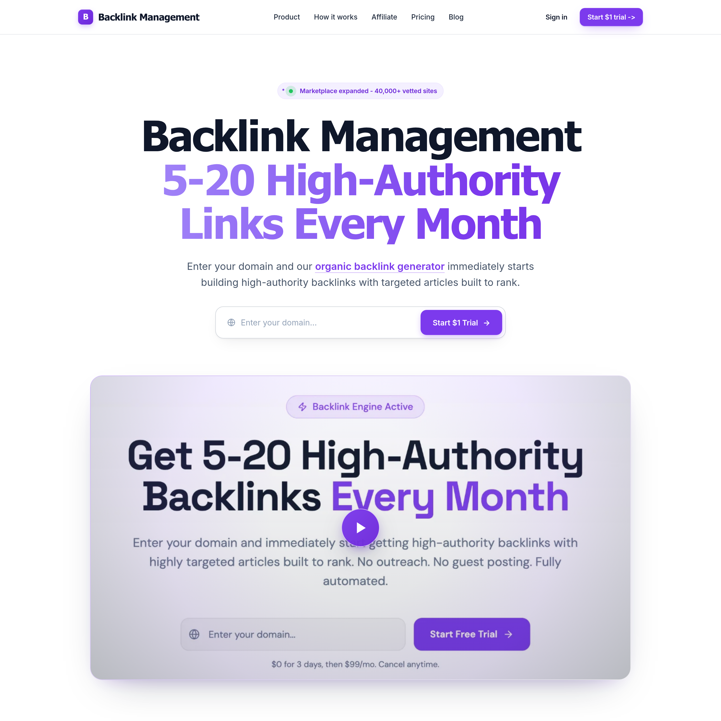 Screenshot of Backlink Management
