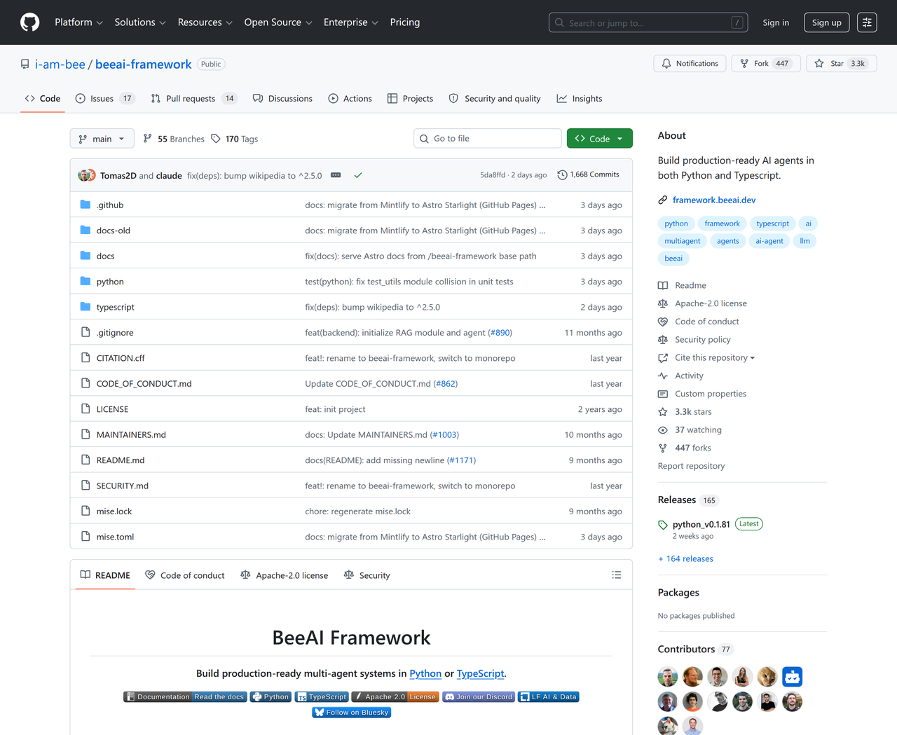 Screenshot of Bee Agent Framework