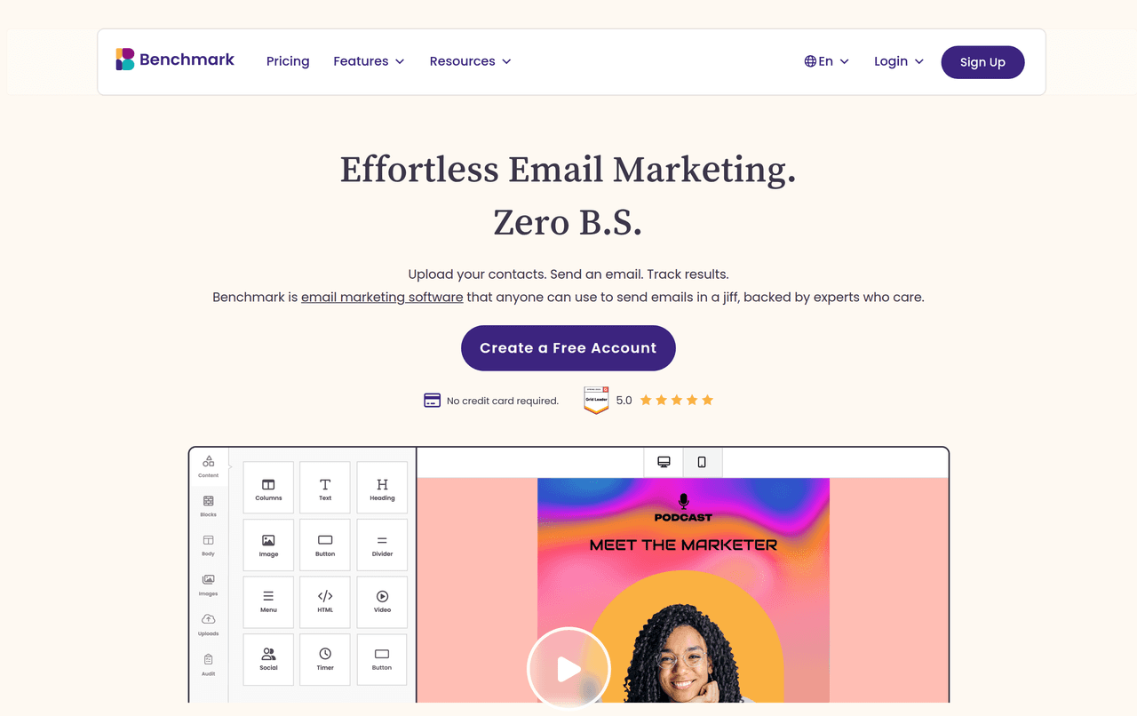 Screenshot of Benchmark Email