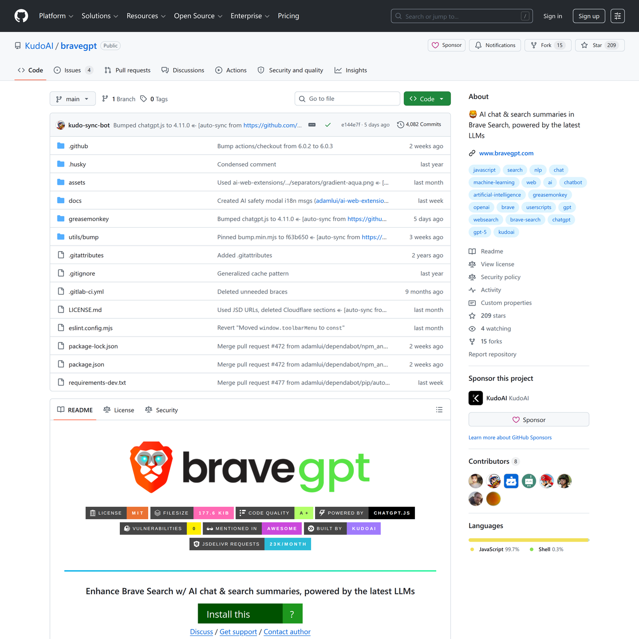 Screenshot of BraveGPT