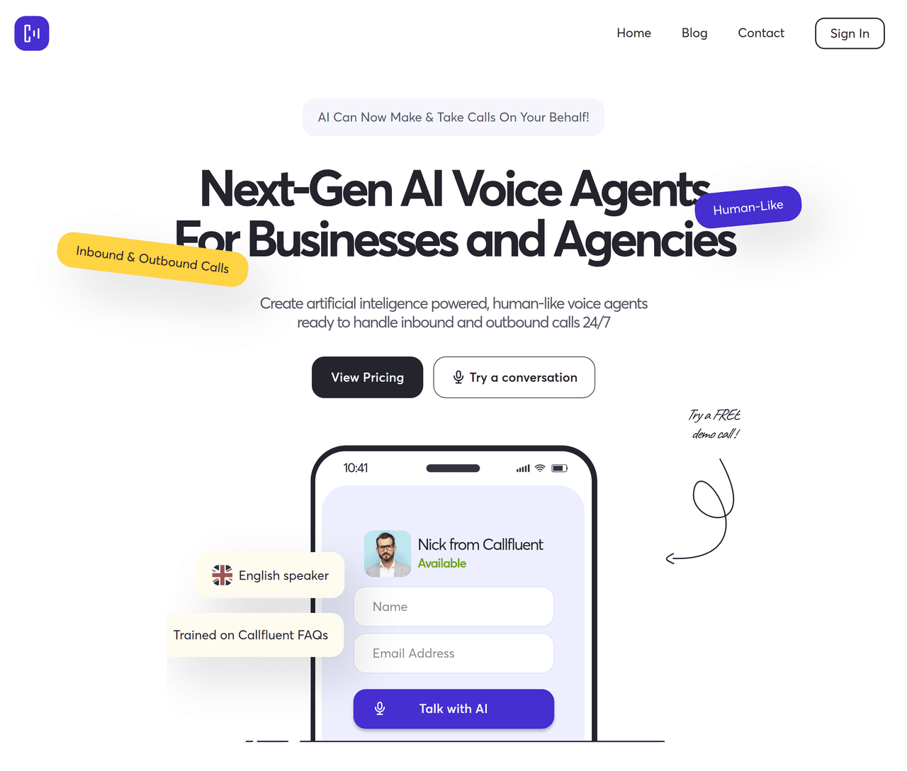 Screenshot of CallFluent AI