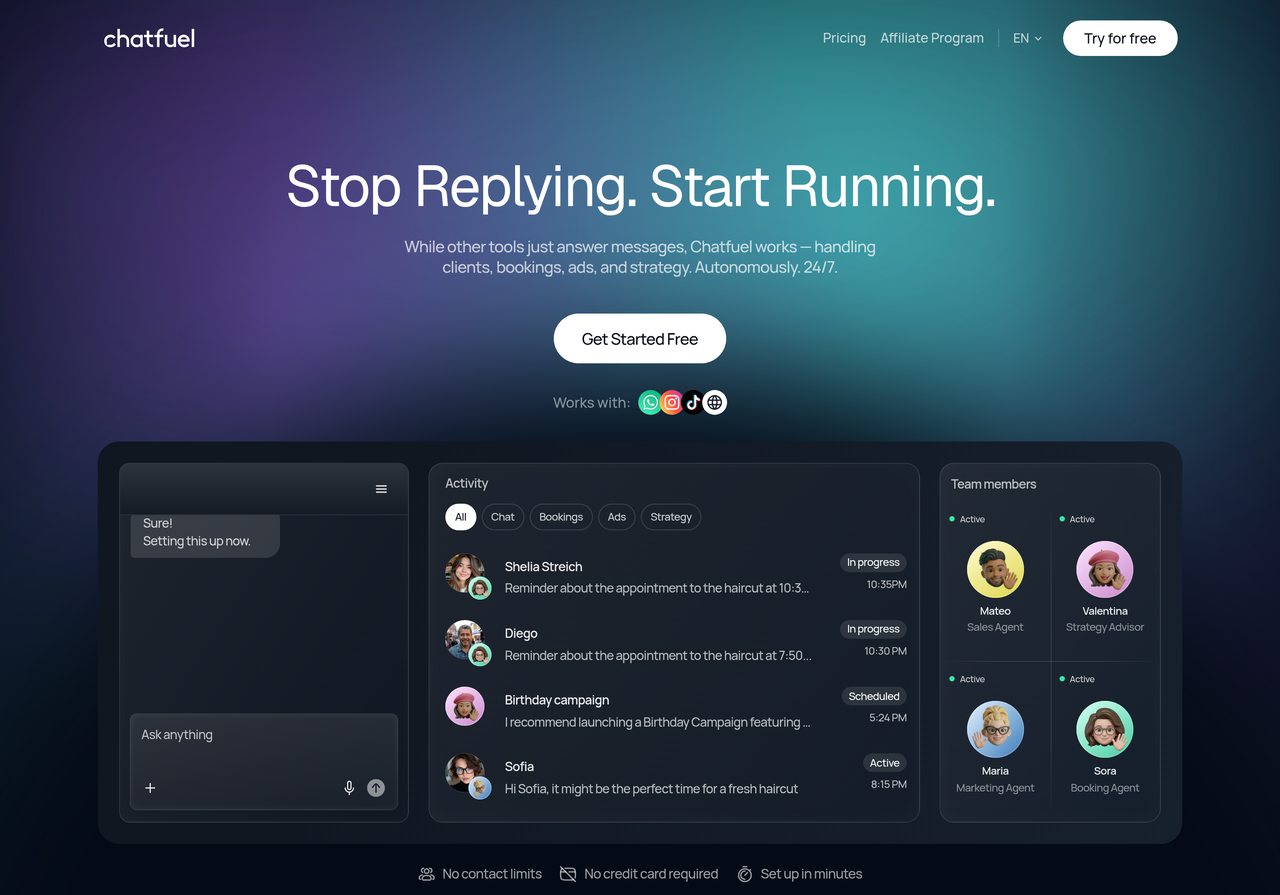 Screenshot of Chatfuel AI