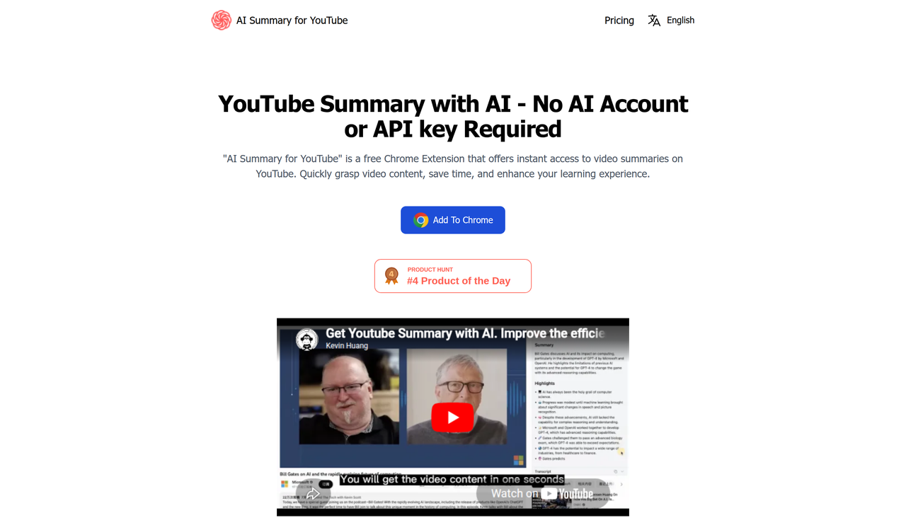 Screenshot of ChatGPT for YouTube