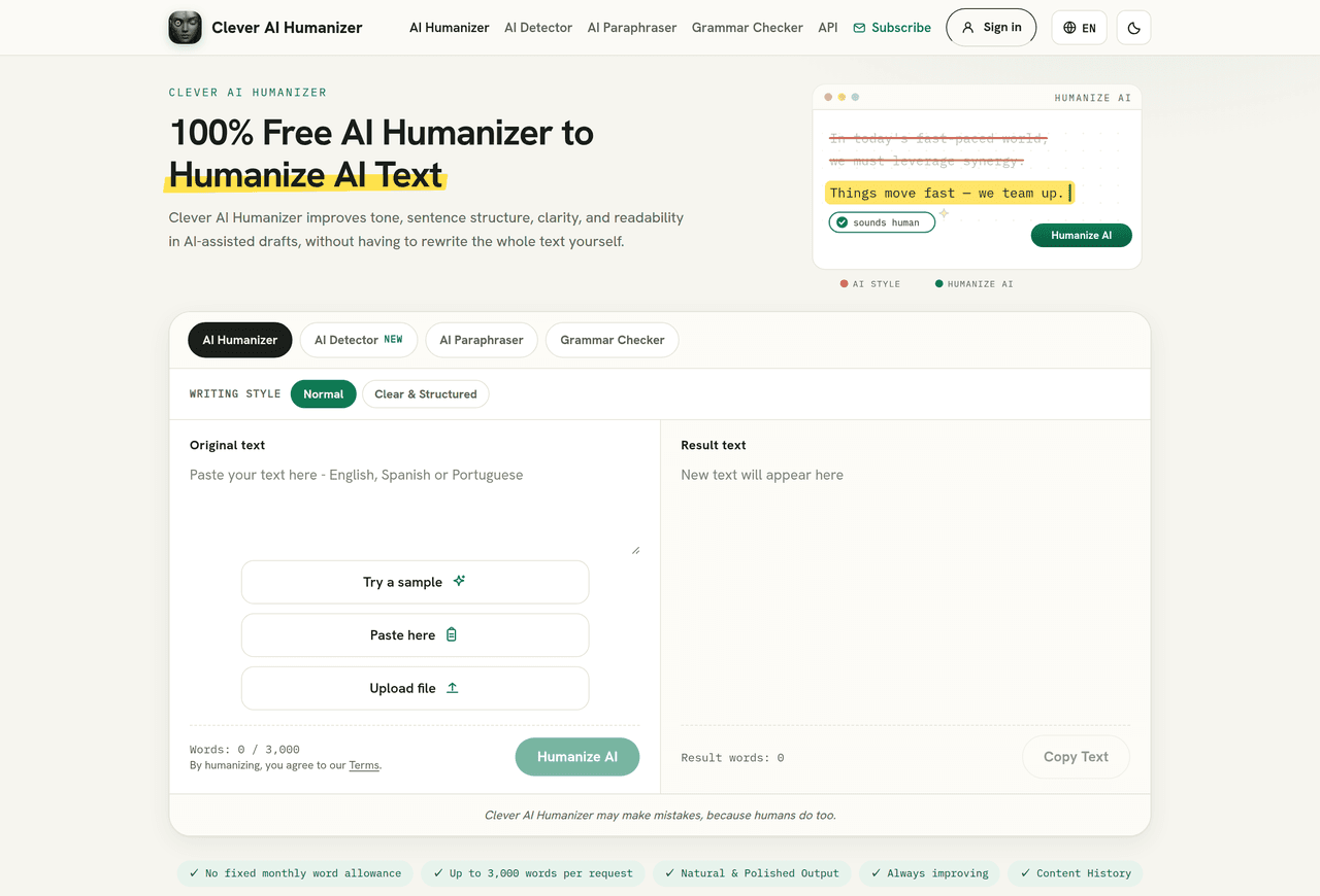 Screenshot of Clever AI Humanizer