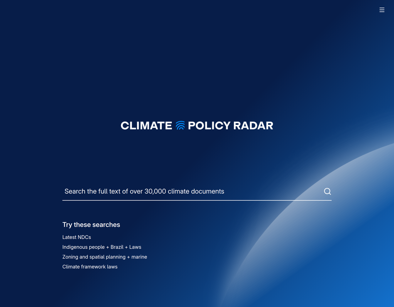 Screenshot of Climate Policy Radar