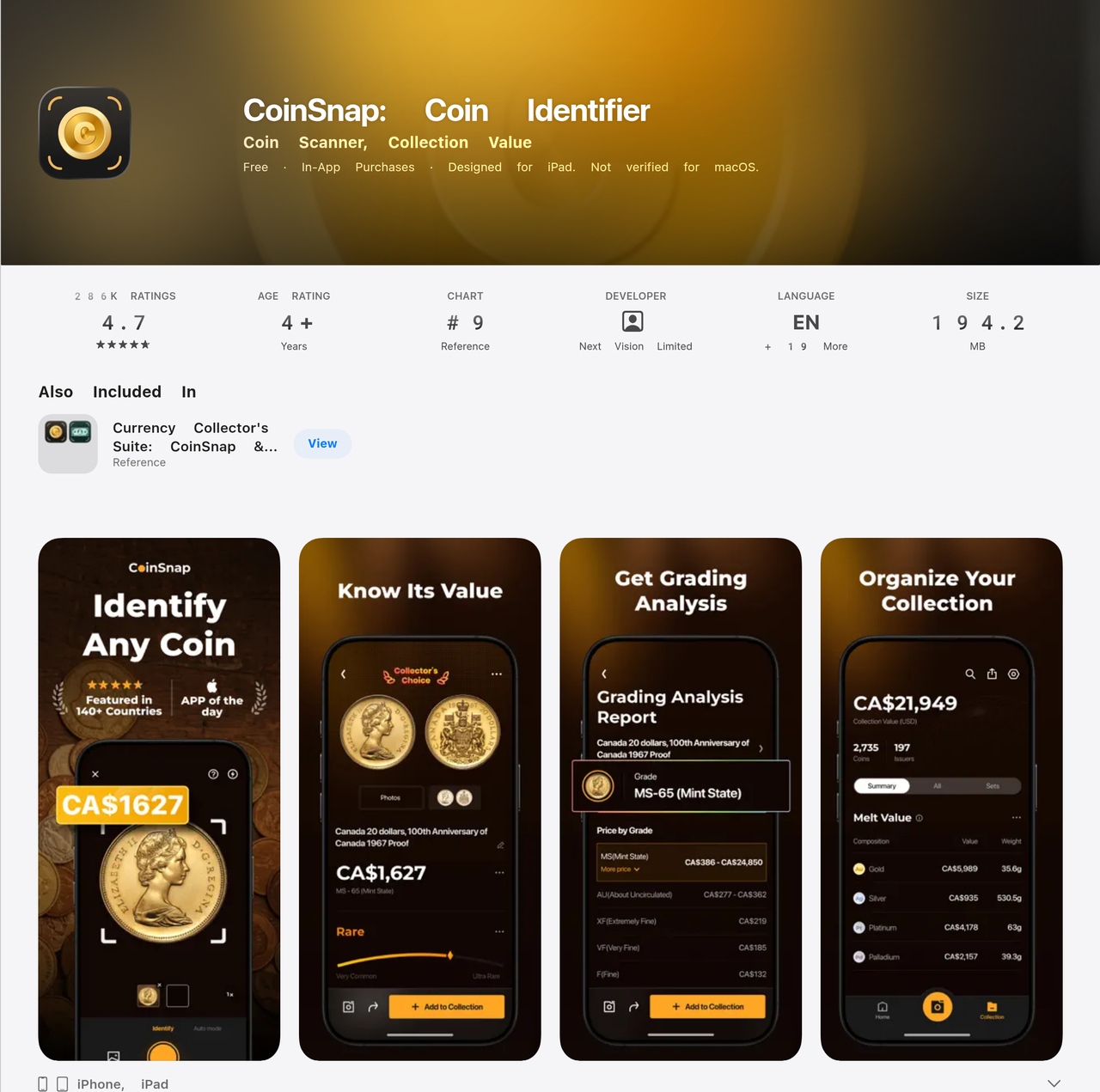 Screenshot of Coin Identifier Coin Snap