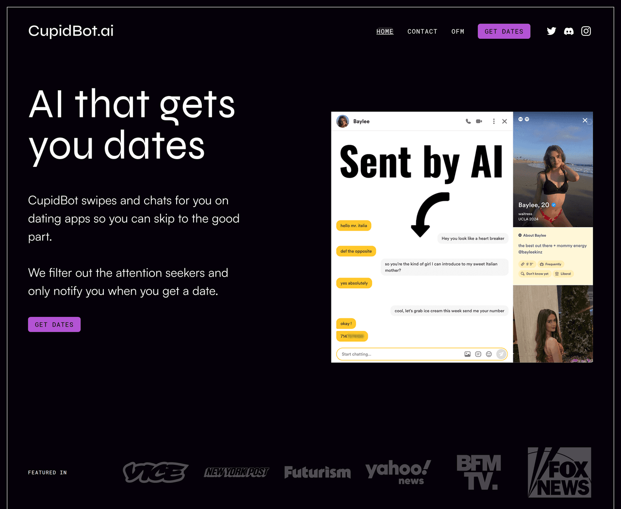 Screenshot of CupidBot.ai