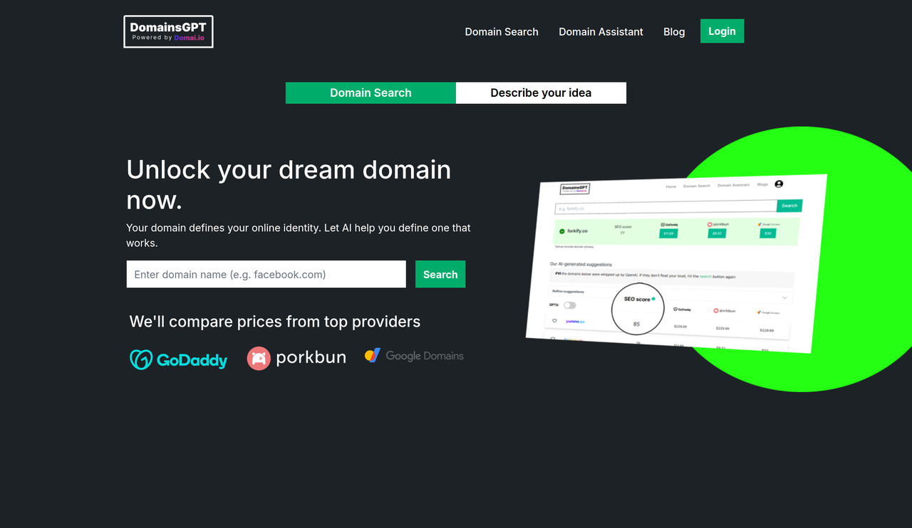 Screenshot of DomainsGPT