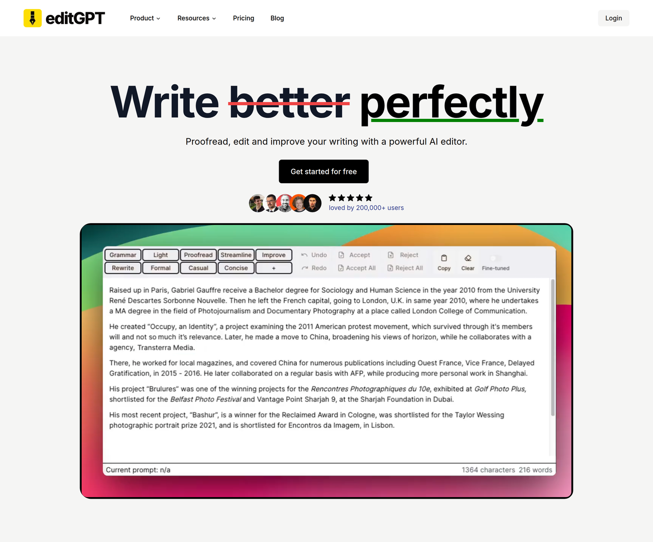 Screenshot of EditGPT