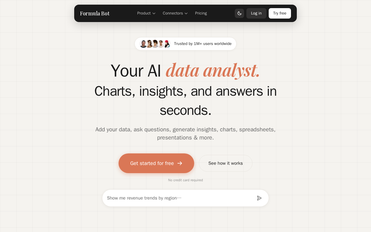 Screenshot of Excel Formula Bot