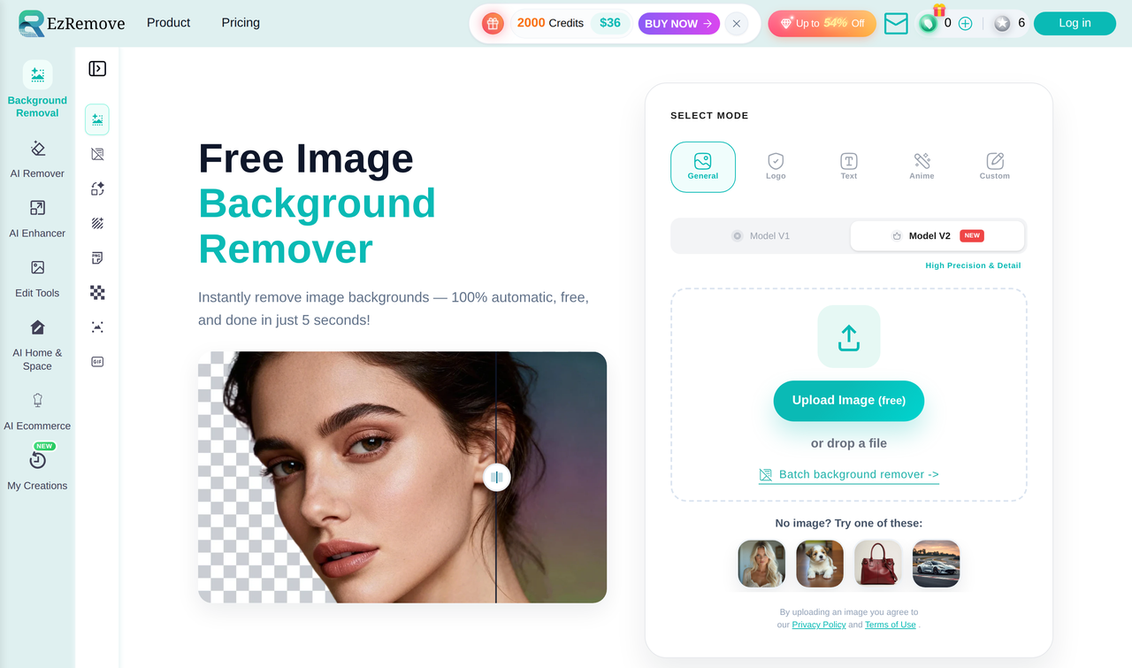 Screenshot of EzRemove AI