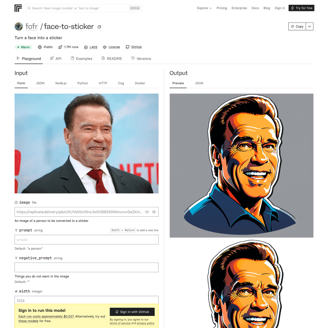 Screenshot of Face-to-Sticker by fofr