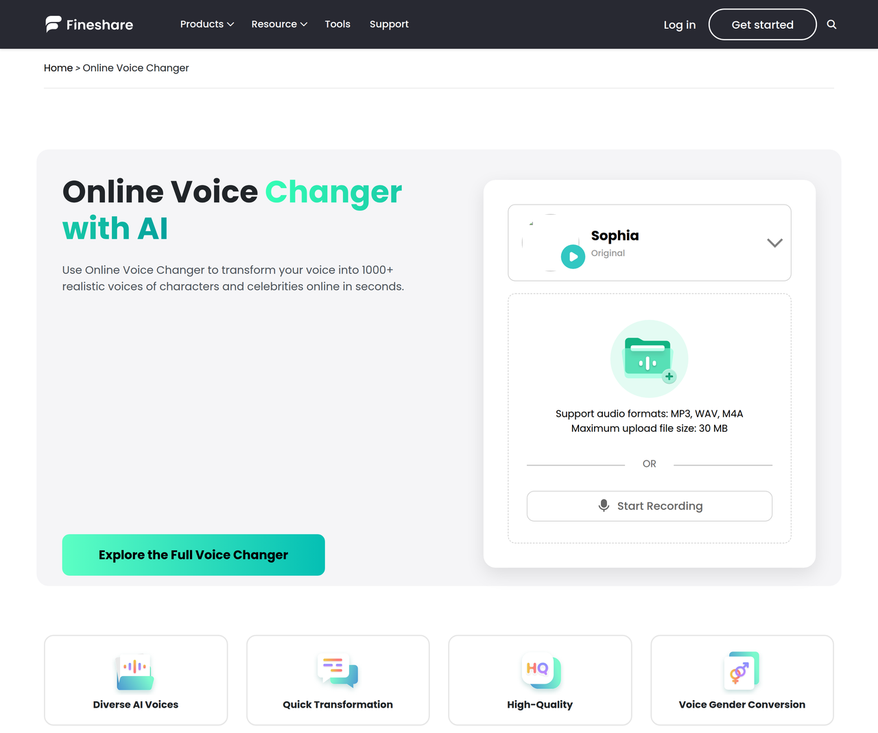 Screenshot of FineShare Online Voice Changer