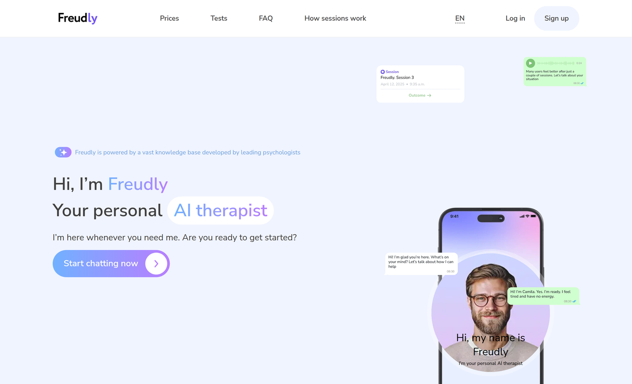 Screenshot of Freudly AI Therapist