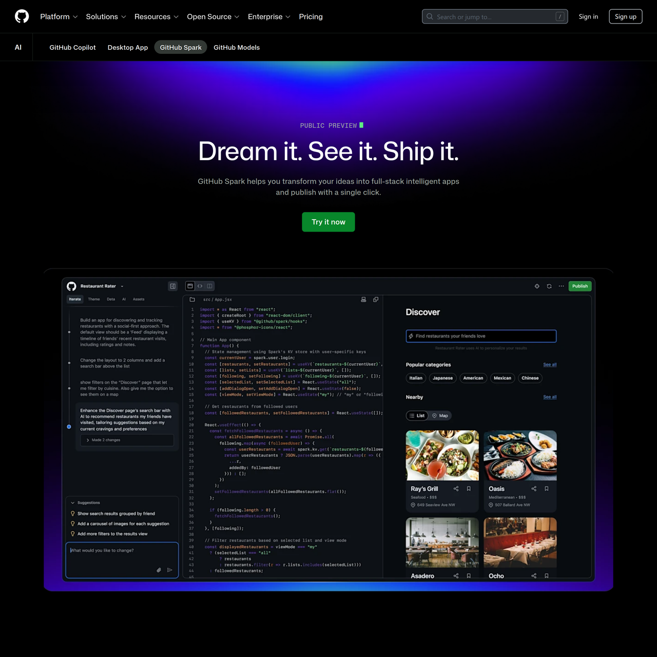 Screenshot of GitHub Spark