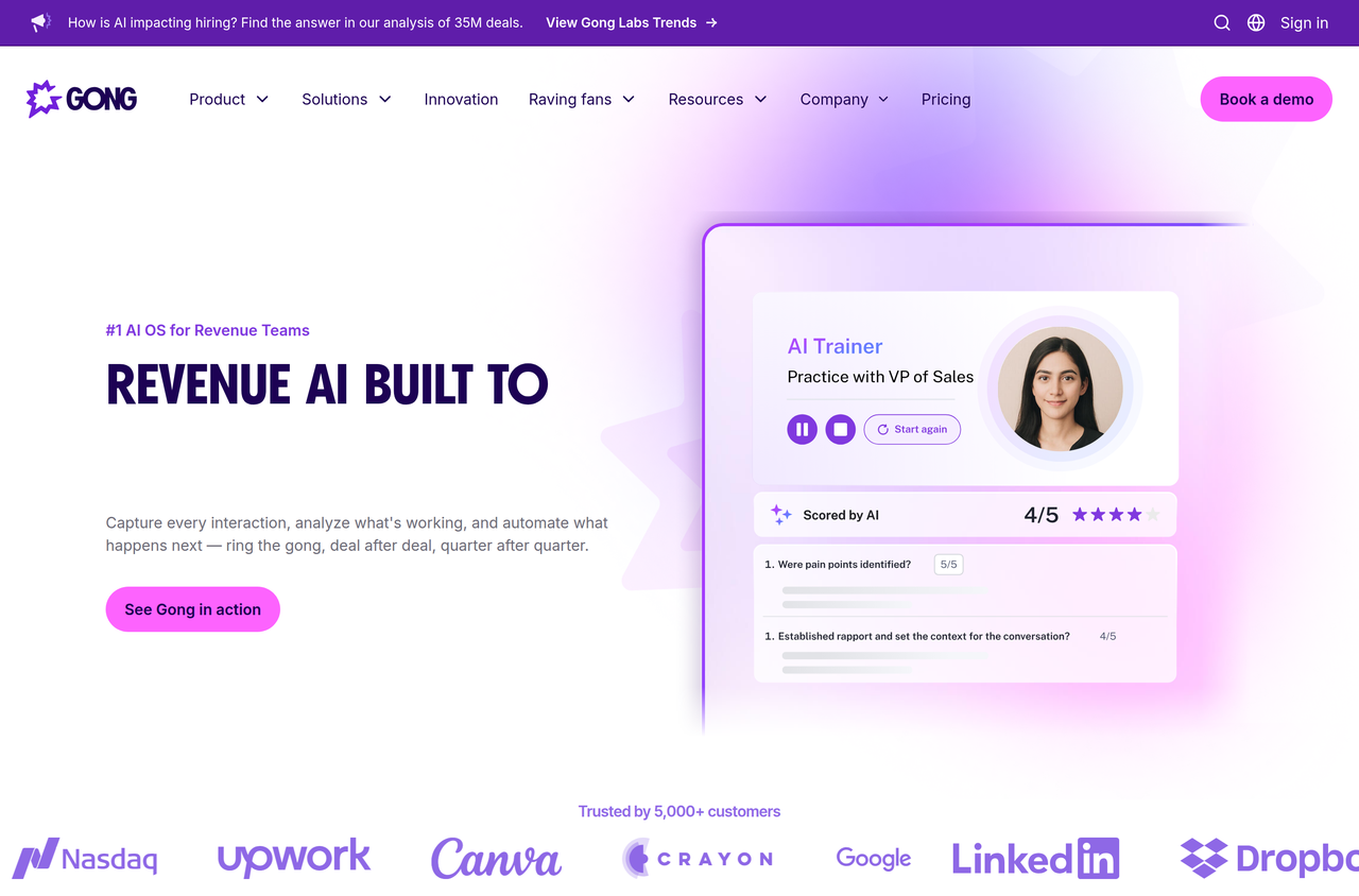 Screenshot of Gong.io