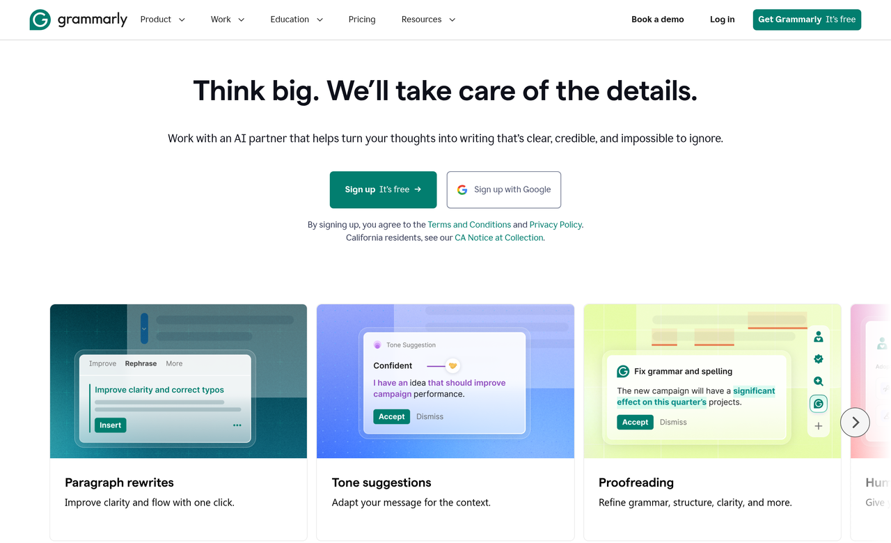 Screenshot of Grammarly