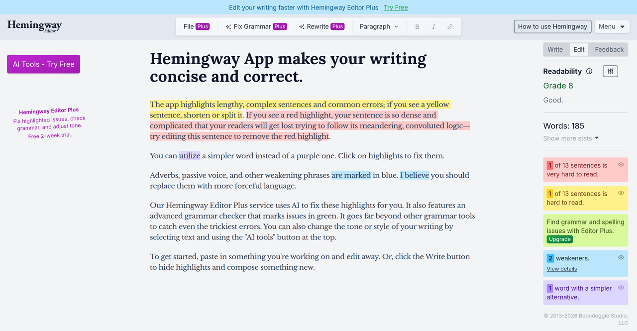 Screenshot of Hemingway App