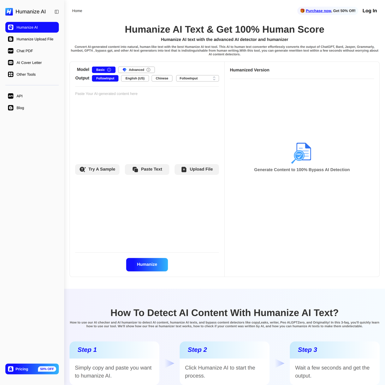 Screenshot of Humanize AI