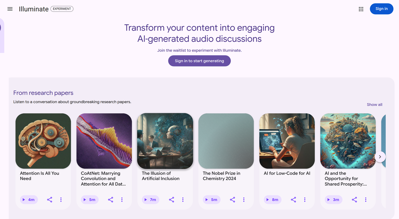 Screenshot of Illuminate by Google