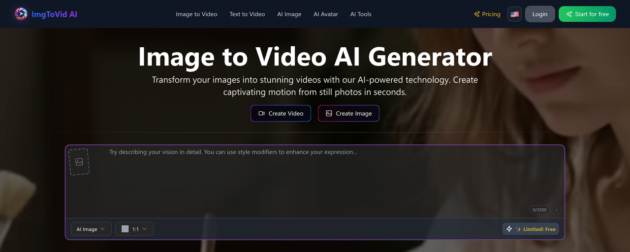 Screenshot of Imgtovid AI
