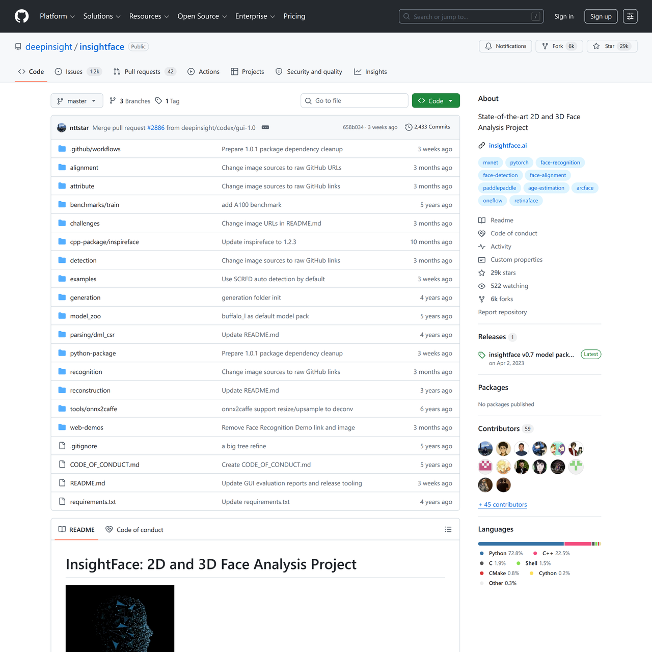 Screenshot of InsightFace