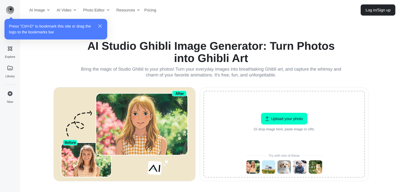 Screenshot of insMind AI Ghibli Filter