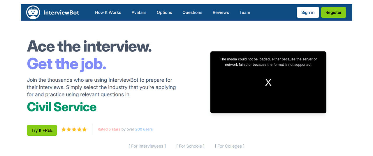 Screenshot of InterviewBot AI