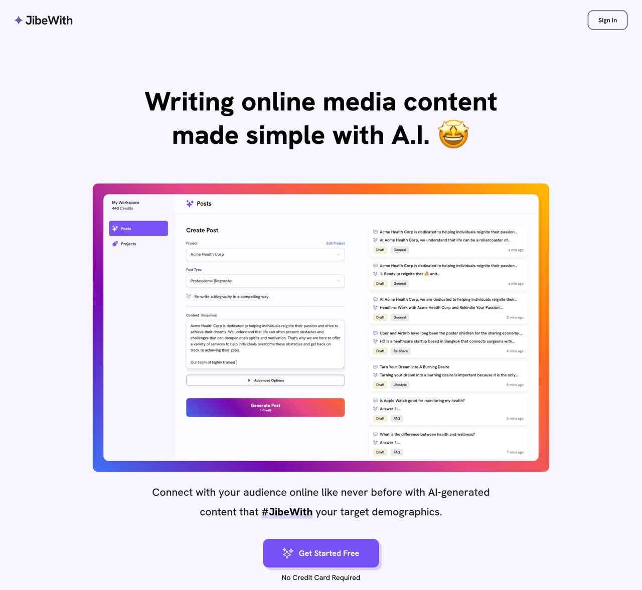 Screenshot of JibeWith