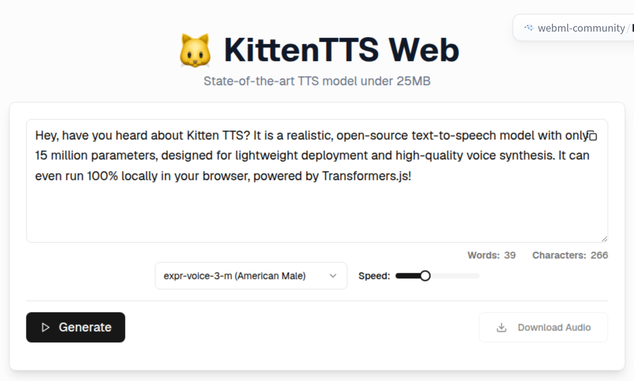 Screenshot of KittenTTS Web
