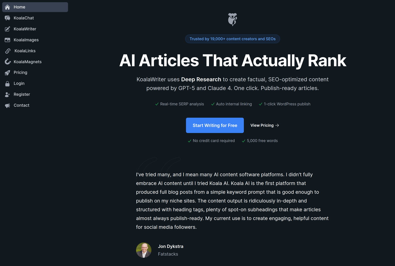 Screenshot of Koala AI