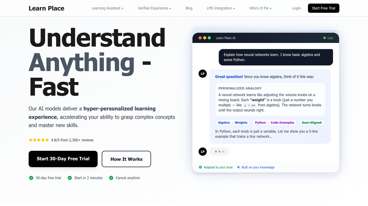 Screenshot of Learn Place AI Assistant
